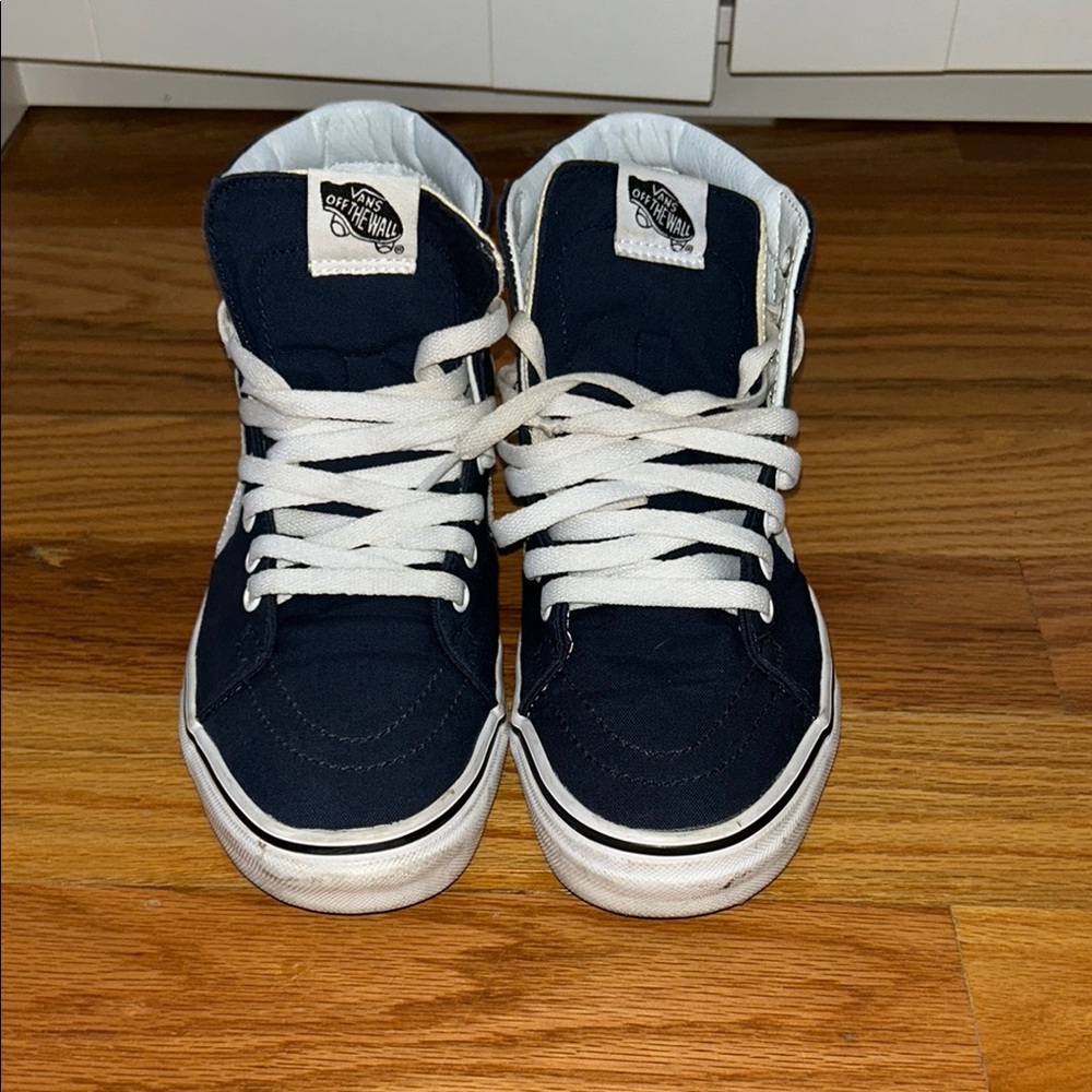 Vans High-Top Sneakers in Navy and White